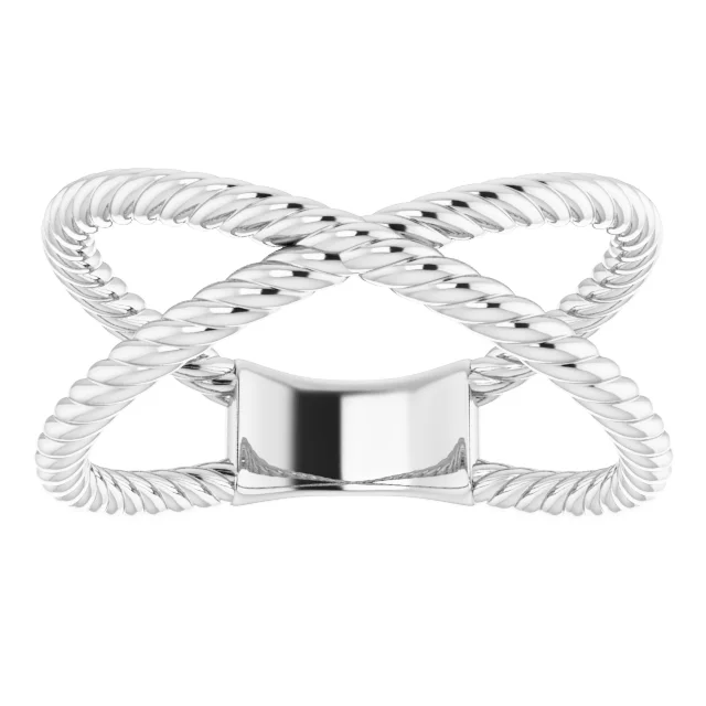 14K White Criss-Cross Rope Ring-