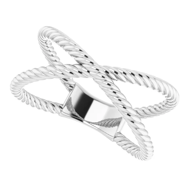 14K White Criss-Cross Rope Ring-