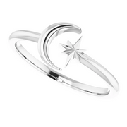 14K White Crescent Moon & Star Negative Space Ring-7.00 (approximate standard size)-
