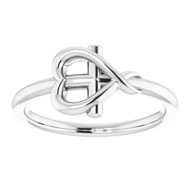 14K White Cross with Heart Youth Ring-