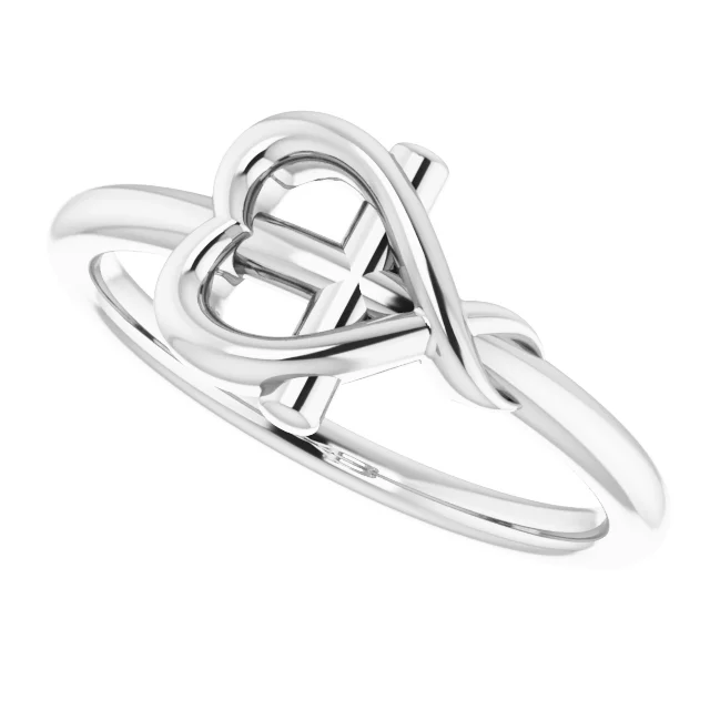14K White Cross with Heart Youth Ring-