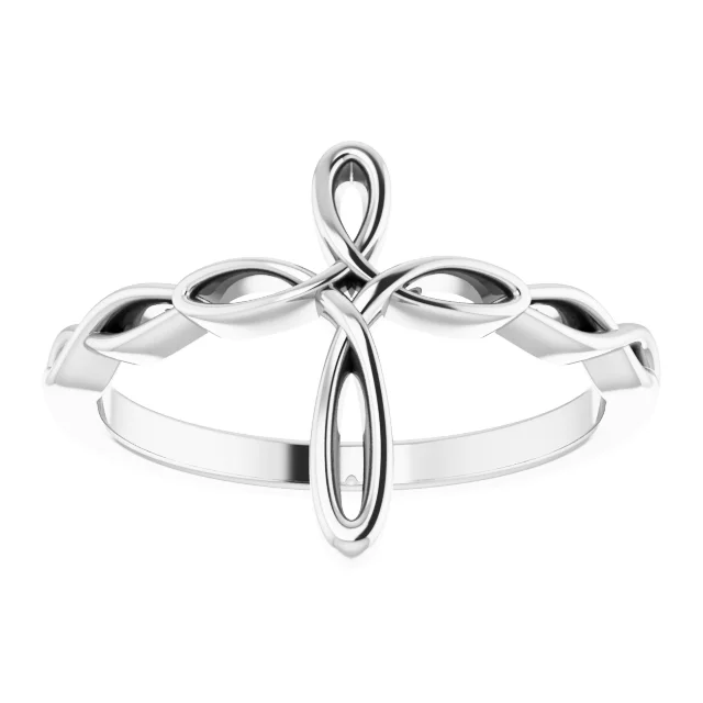14K White Cross Ring-