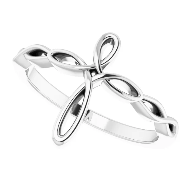 14K White Cross Ring-