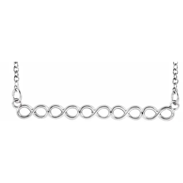 14K White Infinity-Inspired 16-18" Bar Necklace-
