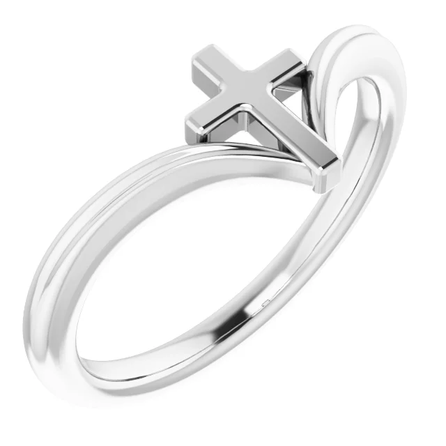 14K White Cross Ring-