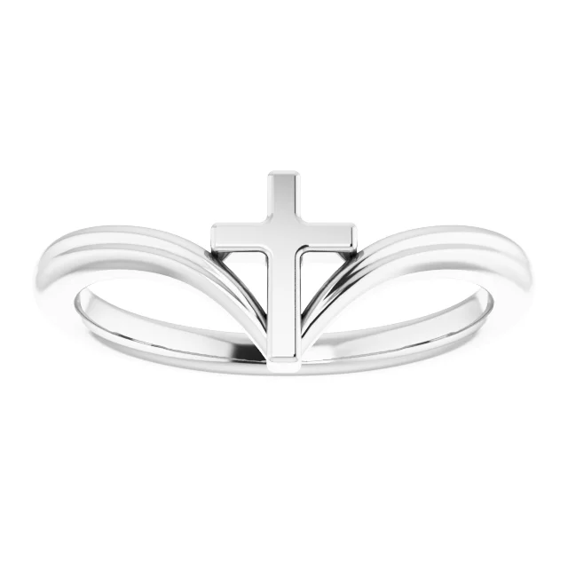 14K White Cross Ring-