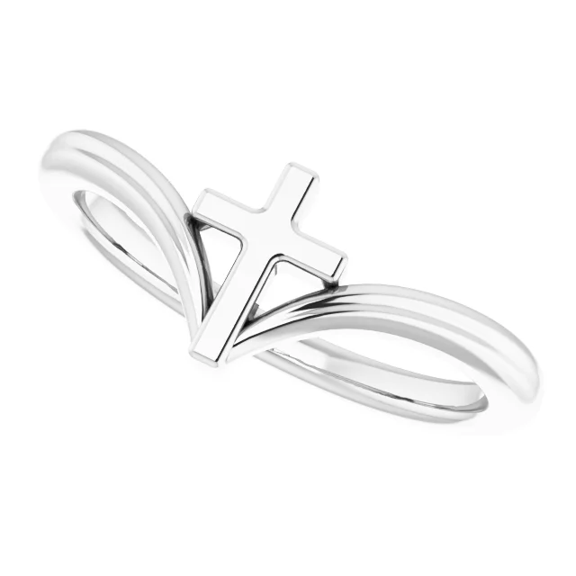 14K White Cross Ring-