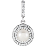 14K White Freshwater Cultured Pearl & 1/8 CTW Diamond Pendant-