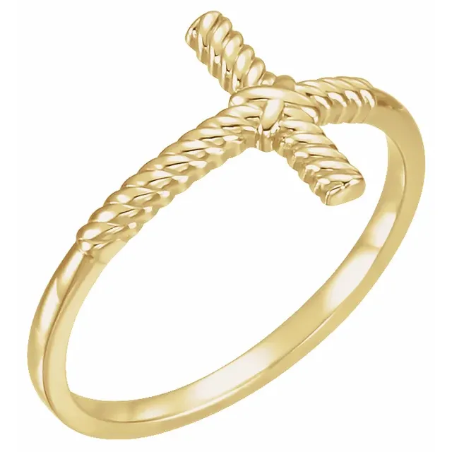 14K Yellow Rope Sideways Cross Ring-