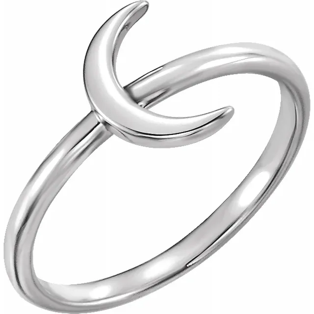 14K White Crescent Ring-