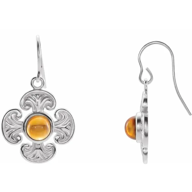 14K Yellow Citrine Maltese Cross Earrings-