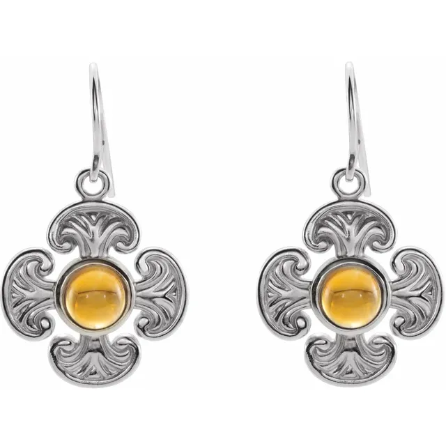 14K Yellow Citrine Maltese Cross Earrings-