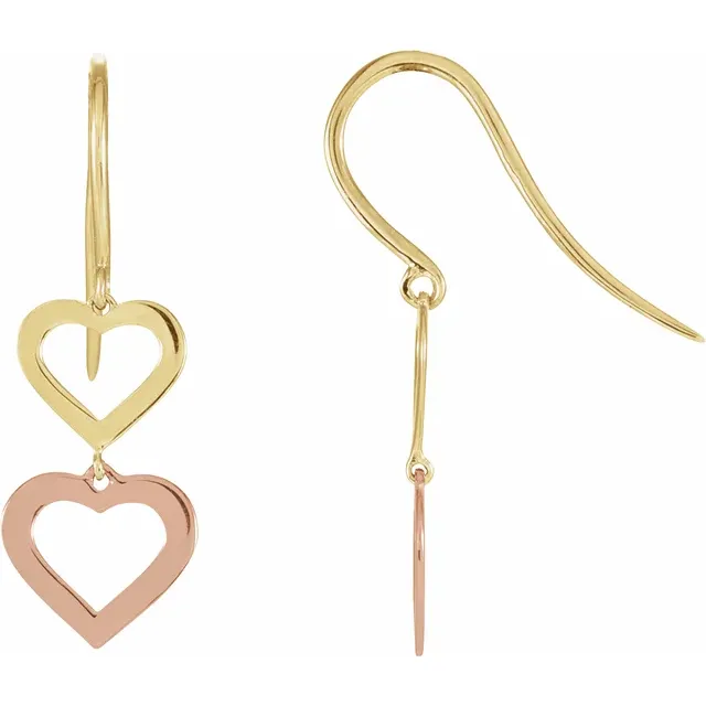 14K Yellow & Rose Heart Design Earrings-