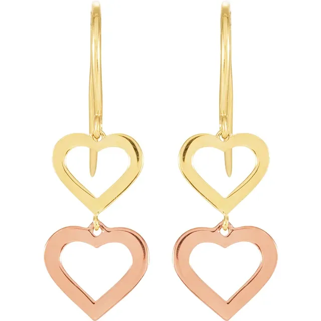 14K Yellow & Rose Heart Design Earrings-