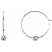 14K White Youth Hoop Earrings with Bead-
