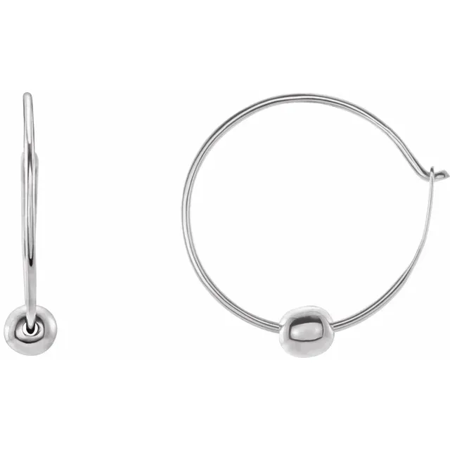 14K White Youth Hoop Earrings with Bead-