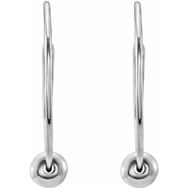 14K White Youth Hoop Earrings with Bead-