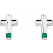 14K White Lab-Grown Emerald Cross Earrings-