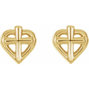 14K Yellow Cross with Heart Youth Earrings-