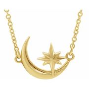 14K Yellow Crescent Moon & Star 16-18" Necklace-