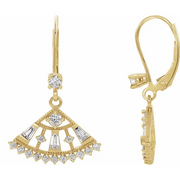 14K Yellow 3/4 CTW Diamond Lever Back Fan Earrings-