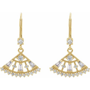 14K Yellow 3/4 CTW Diamond Lever Back Fan Earrings-