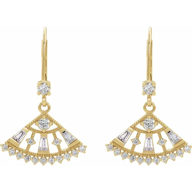 14K Yellow 3/4 CTW Diamond Lever Back Fan Earrings-