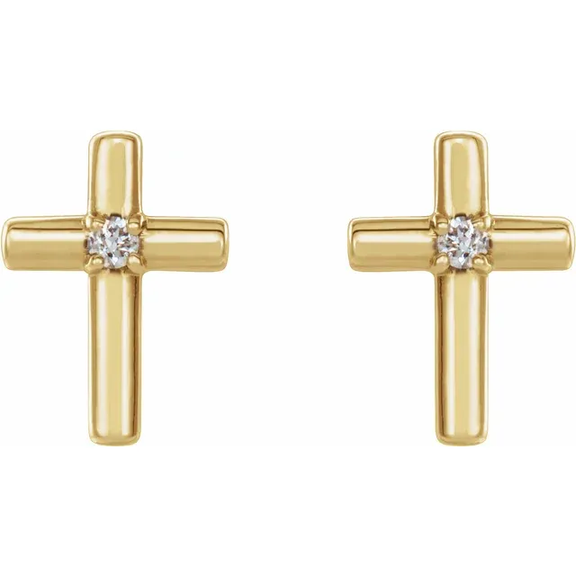 14K Yellow .01 CTW Diamond Cross Earrings-