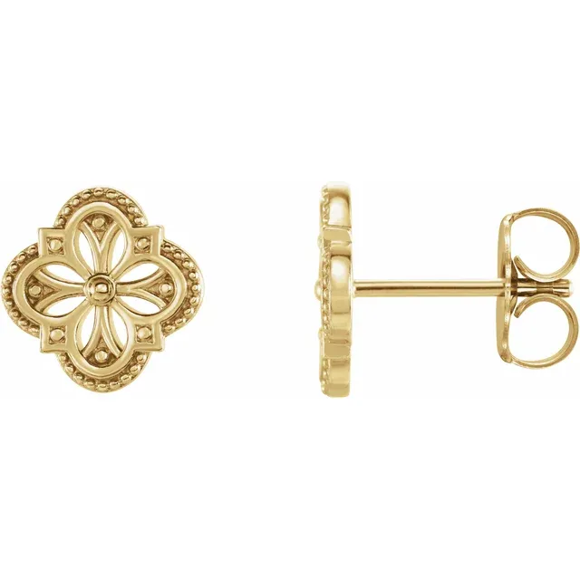 14K Yellow Vintage-Inspired Clover Earrings-