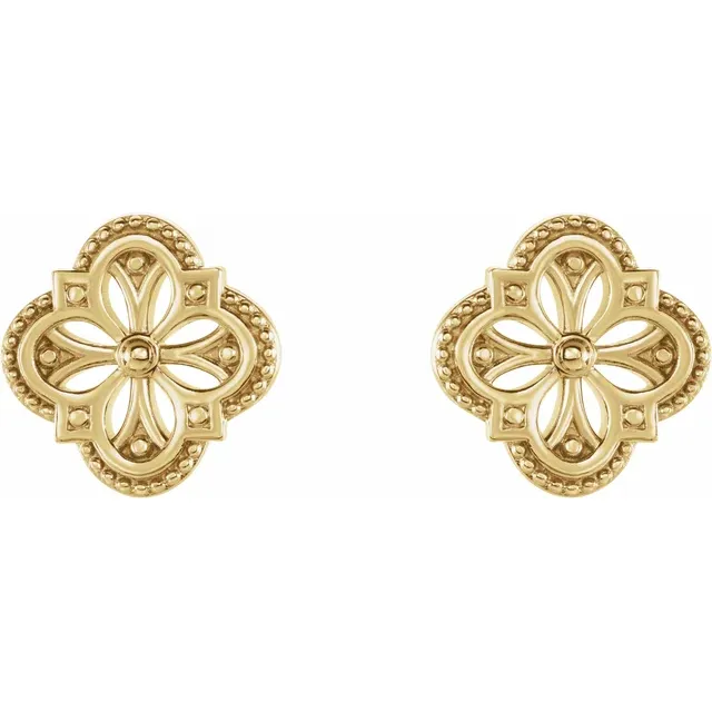 14K Yellow Vintage-Inspired Clover Earrings-