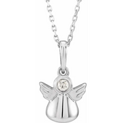 14K White .03 CT Diamond Youth Angel 15" Necklace-