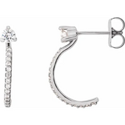 14K White 3 mm Round Forever One Moissanite & 1/6 CTW Diamond Earrings-