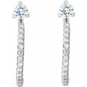 14K White 3 mm Round Forever One Moissanite & 1/6 CTW Diamond Earrings-