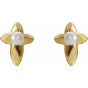 14K Yellow Freshwater Cultured Pearl Cross Earrings-
