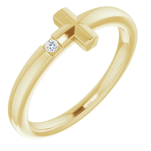 14K Yellow Youth Diamond Sideways Cross Ring-
