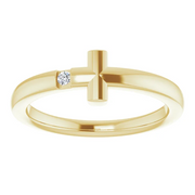 14K Yellow Youth Diamond Sideways Cross Ring-
