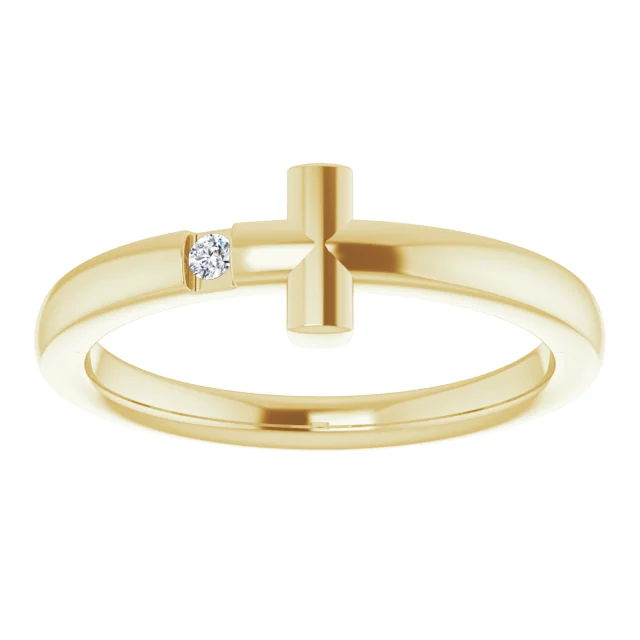 14K Yellow Youth Diamond Sideways Cross Ring-