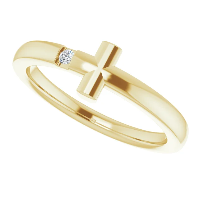 14K Yellow Youth Diamond Sideways Cross Ring-