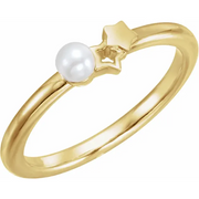 14K Yellow Freshwater Cultured Pearl Youth Double Star Ring-3.00(standard approximate size)-