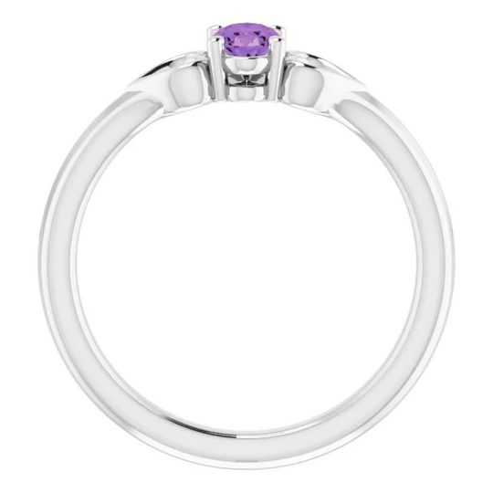 14K White 5x3 mm Oval Amethyst Youth Heart Ring