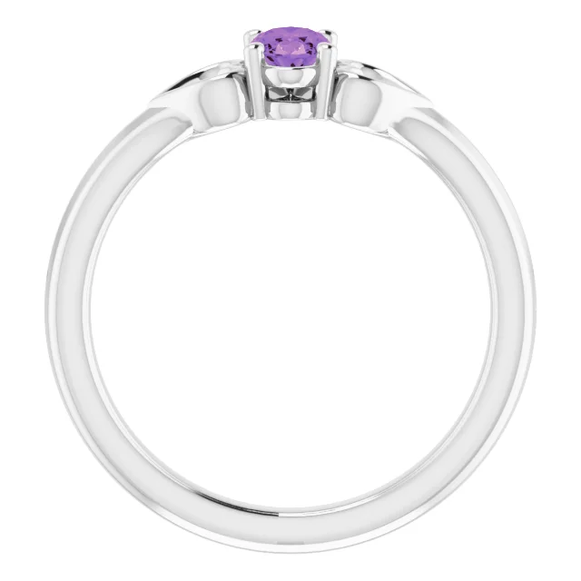 14K White 5x3 mm Oval Amethyst Youth Heart Ring-3-