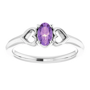 14K White 5x3 mm Oval Amethyst Youth Heart Ring-3-