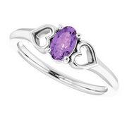14K White 5x3 mm Oval Amethyst Youth Heart Ring-3-