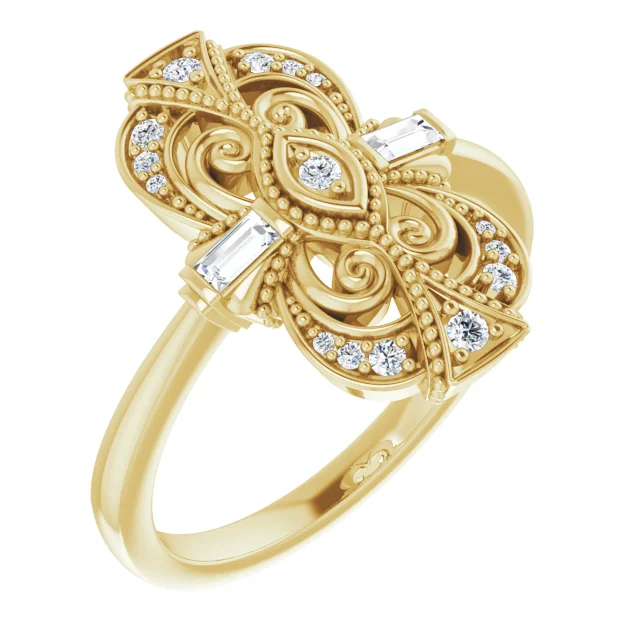 14K Yellow 1/6 CTW Diamond Vintage-Inspired Ring-