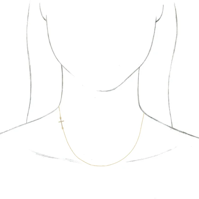 14K Yellow .04 CTW Diamond Off-Center Sideways Cross 16" Necklace-