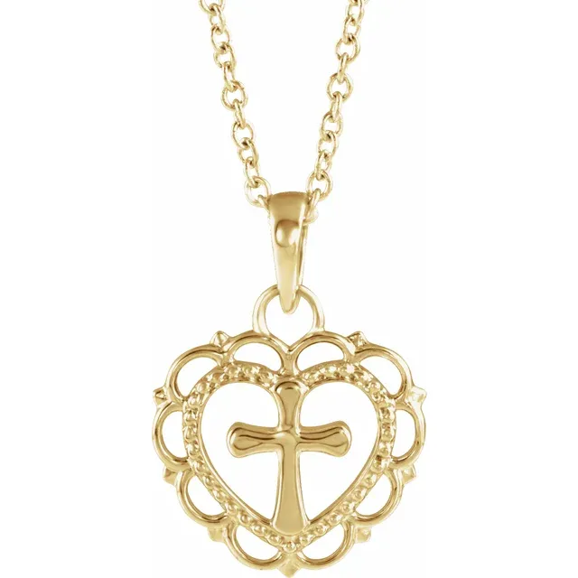 14K Yellow Youth Heart with 16-18" Necklace-
