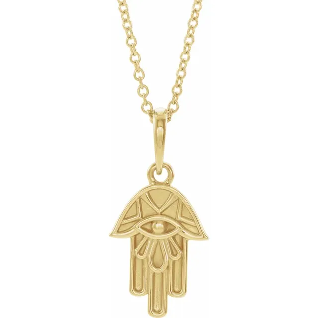 14K Yellow Hamsa 16-18" Necklace-