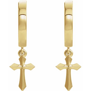 14K Yellow Cross Drop Earrings-