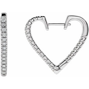 14K White 5/8 CTW Diamond Heart Hoop Earrings-