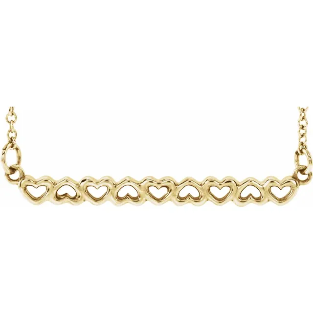 14K Yellow Heart Bar 16-18" Necklace-